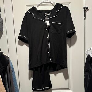 Fashion Nova Charcoal Pajama Set with White Piping